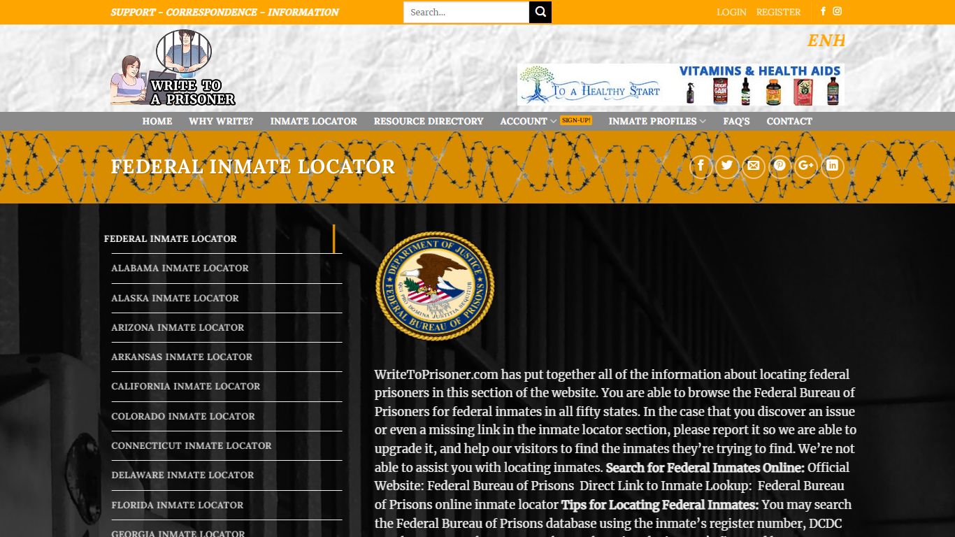 Federal Inmate Locator - Write To A Prisoner - Support