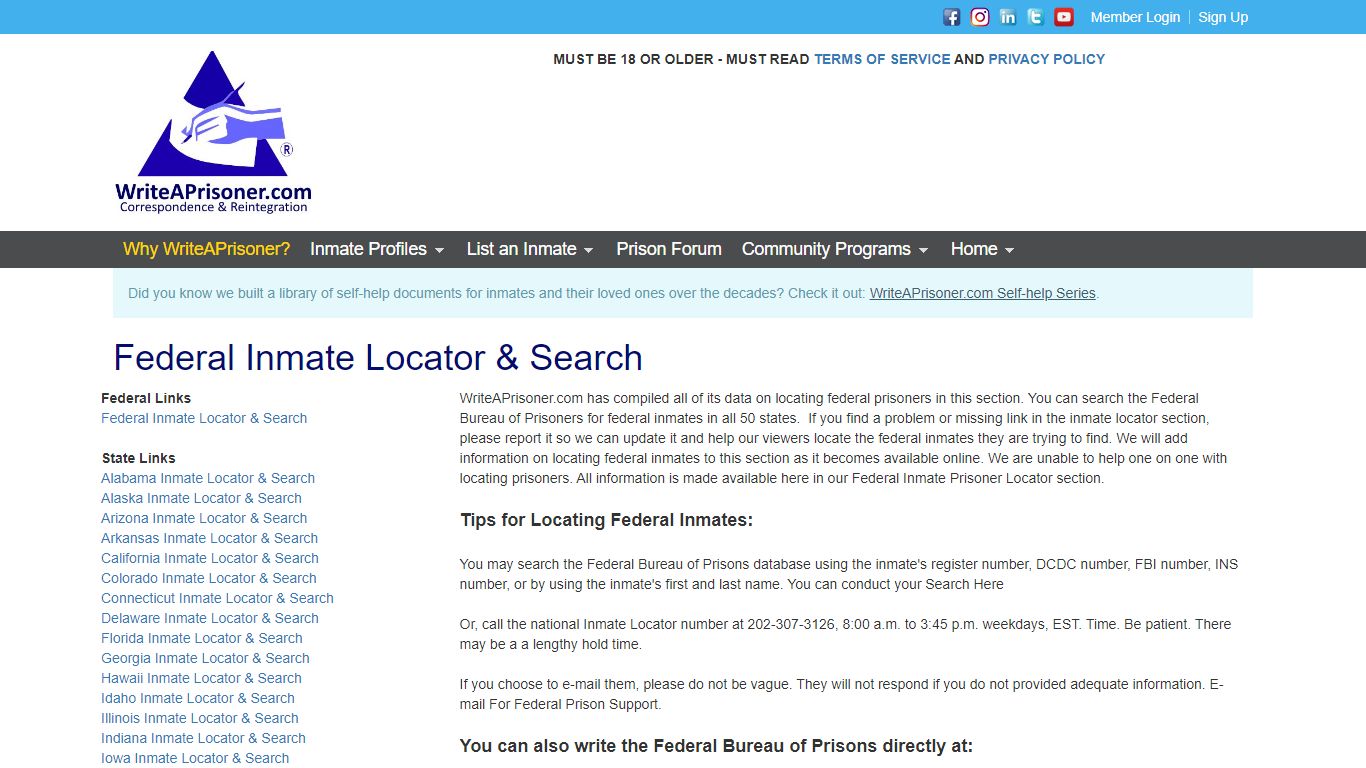 Federal Inmate Locator & Search | WriteAPrisoner.com